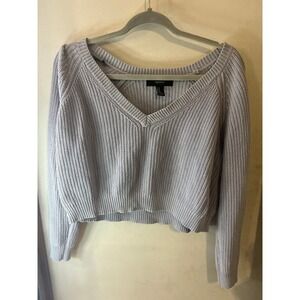 Forever 21 Light Lavender V Neck Cropped Knit Sweater Size M